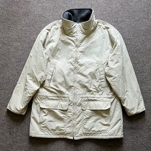 Vintage LL Bean Beige Mock Neck Parka Coat Jacket Fleece Lined USA Made Mens XL